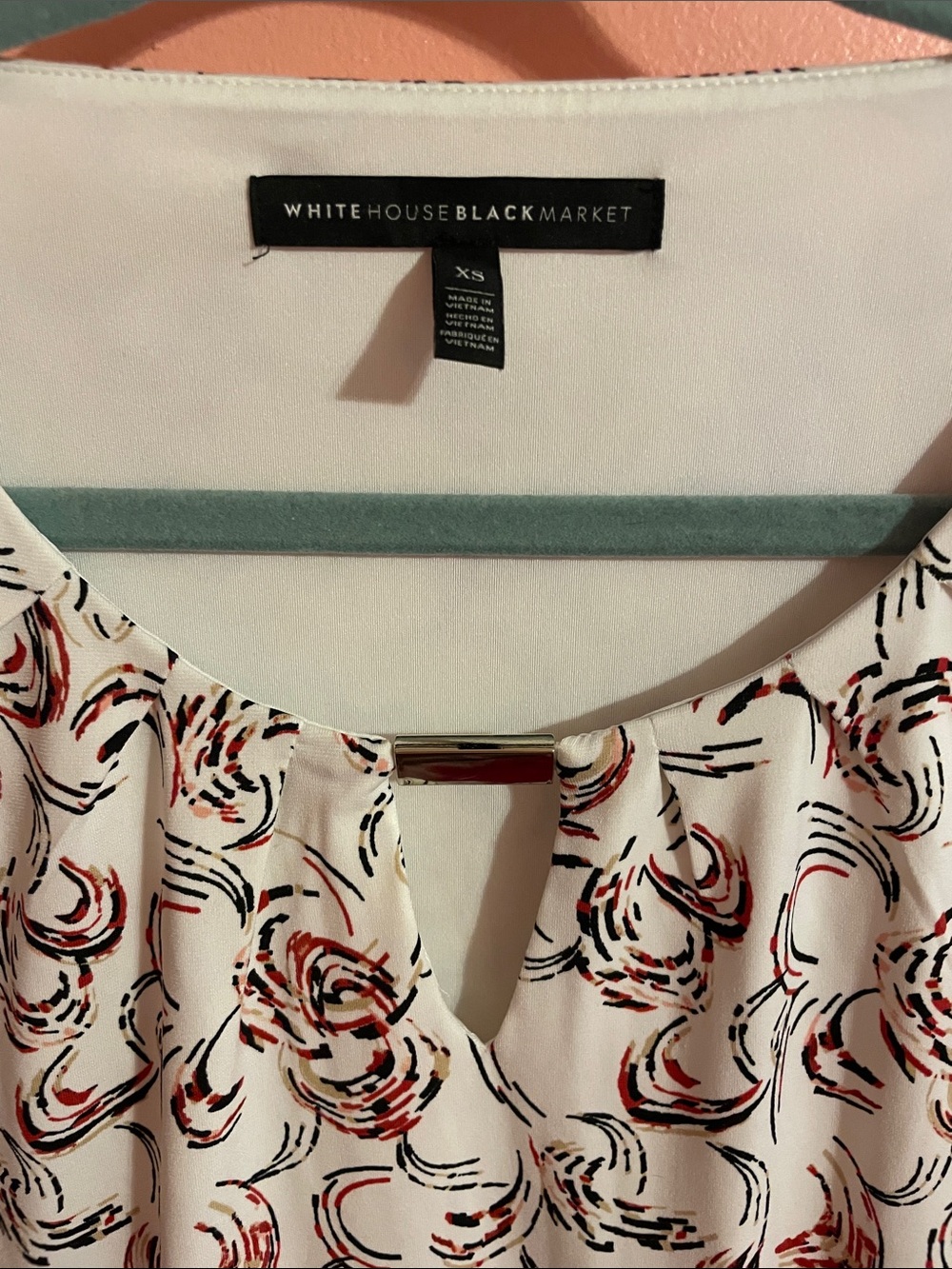 White House Black Market Cream Sleeveless Tank with Red & Black Swirl Print - Picture 3 of 6